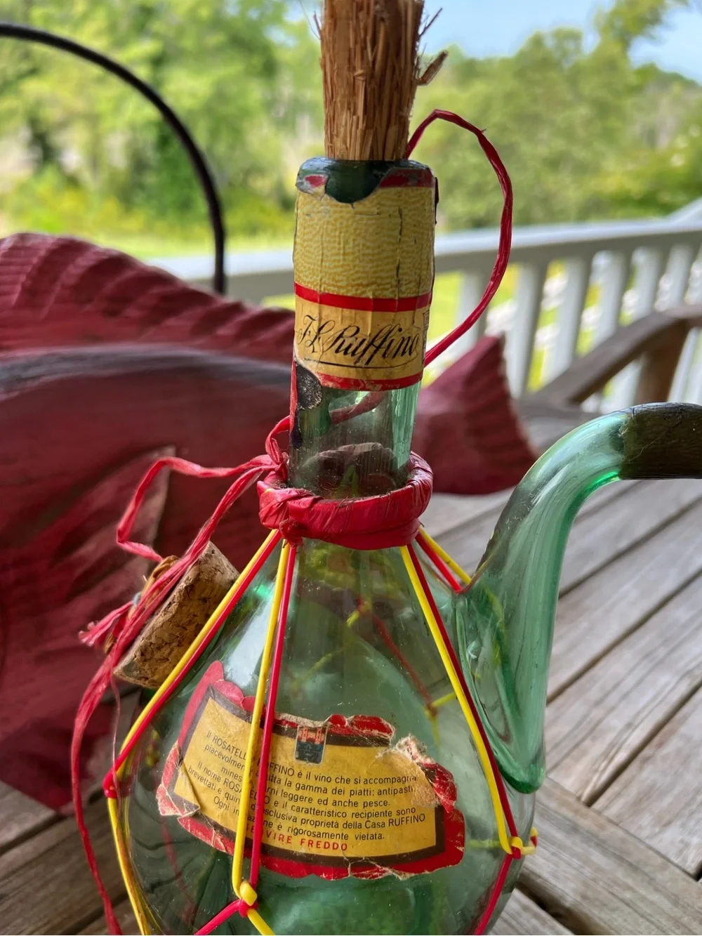 Rare VTG 50’s/60’s Italian Rosatello Wine Bottle Straw Base Unique Ice Chamber